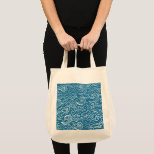 Tote Bag Vagues océaniques bleues et blanches