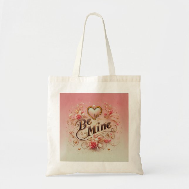 Tote Bag Valentine's Day Be Mine Design with Heart, Citatio (Devant)