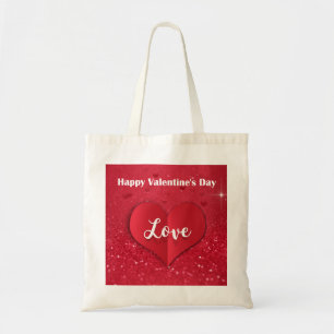 Tote Bag Valentines Day Red Paper Heart Parties scintillant
