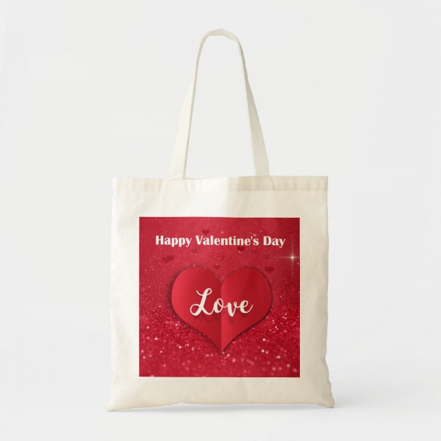 Tote Bag Valentines Day Red Paper Heart Parties scintillant (Devant)