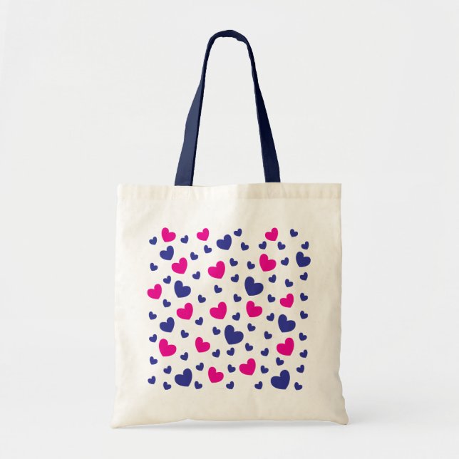 Tote Bag Valentines Jour Bleu rose mignon Coeurs Motif (Devant)