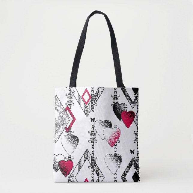 Tote Bag Valentines sans couture jour amour noir blanc moti (Devant)