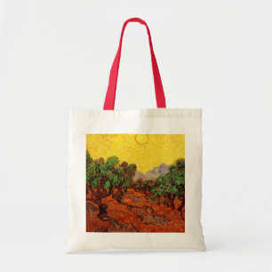 Tote Bag Van Gogh Oliviers avec ciel jaune et soleil