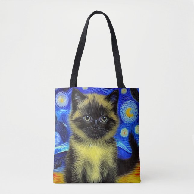 Tote Bag Van Gogh Starry Nuit Siamese Cat (Devant)
