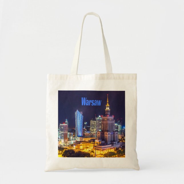 Tote Bag Varsovie Pologne Nuit Skyline Varsovie Spire (Devant)