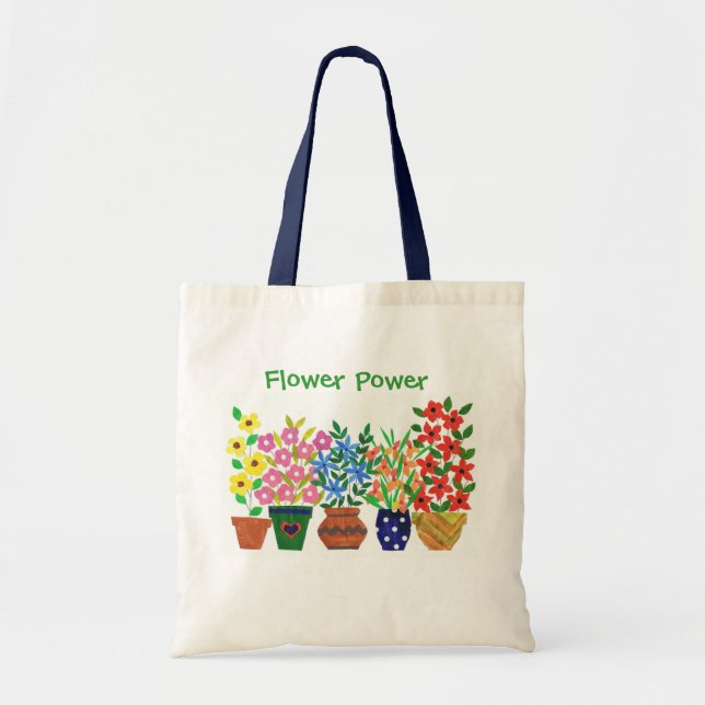 Tote Bag Vases modernes de fleurs et de texte (Devant)
