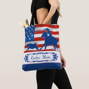 Tote Bag Veau Roping la maman de rodéo de drapeau américain