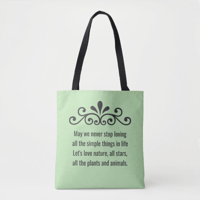 Tote Bag Vecteur floral, Nature Love Texte sur Lime Green (Devant)