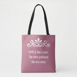 Tote Bag Vecteur floral, texte d'amour en rose gold et blan