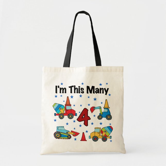 Tote Bag Véhicules de construction T-shirts 4e anniversaire (Devant)