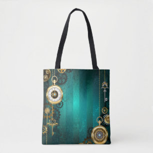 Tote Bag Veille bijoux Steampunk sur un Arrière - plan vert