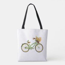 Vélo avec panier de fleurs et oiseau Vert Jaune