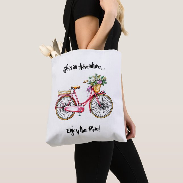 Tote Bag Vélo illustré avec panier à fleurs (De près)