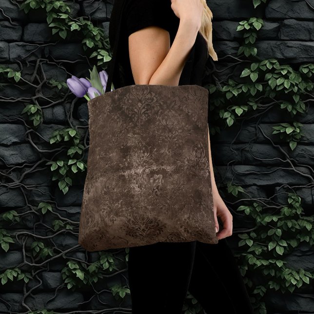 Tote Bag Velvety Bronze Damask | Grunge baroque Brown (Créateur téléchargé)