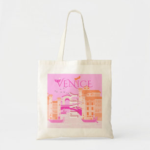 Tote Bag Venice Travel Art, Italie, Travel Art, Rétro, Rose
