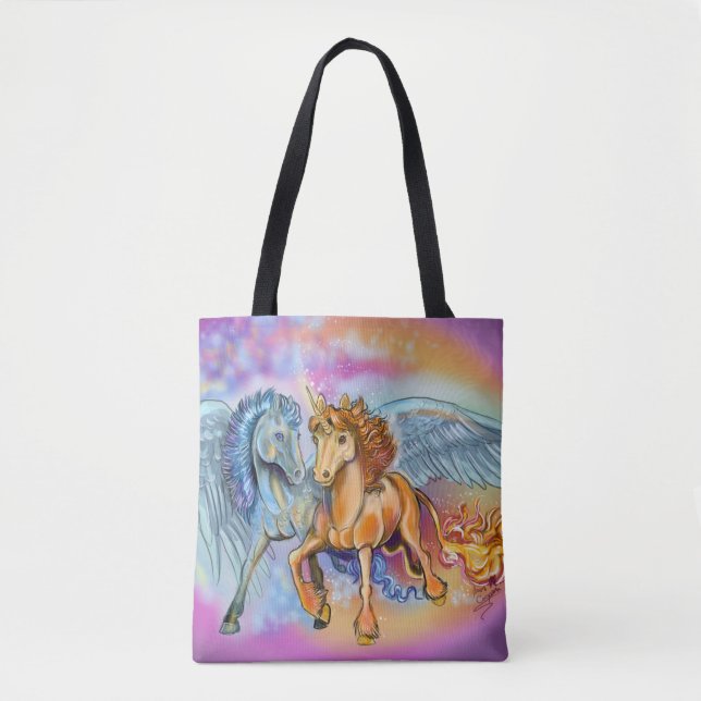 Tote Bag Vent et flamme, Pegasus et Unicorne (Devant)