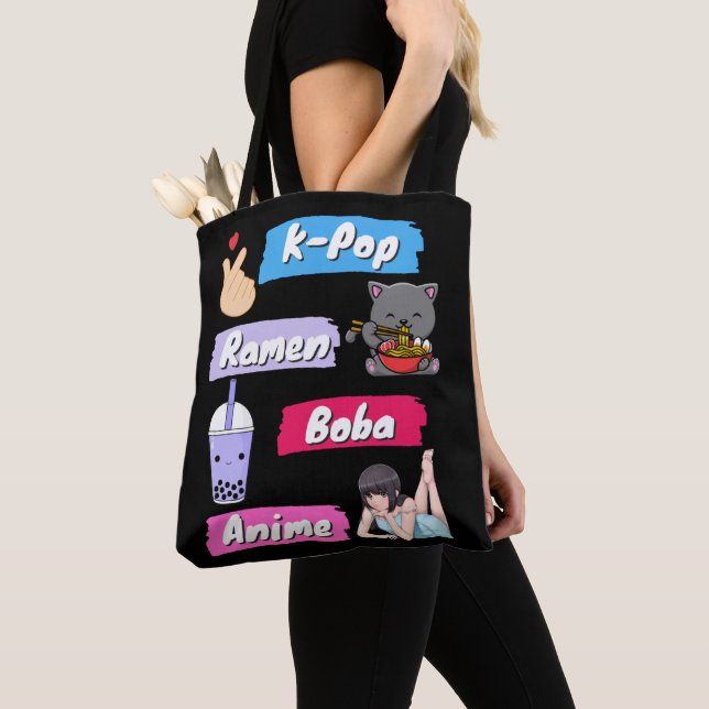 Tote Bag Ventilateur de culture K-Pop, Ramen, Boba et Anime (De près)