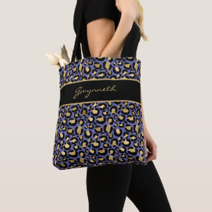 Tote Bag Veri Peri violet Empreinte de léopard noir avec no