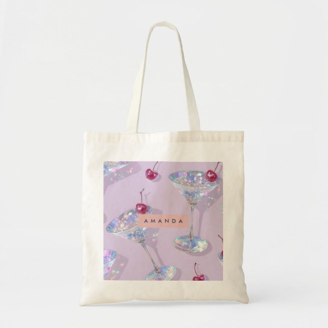 Tote Bag Verre à Martini iridescent personnalisé avec paill (Devant)