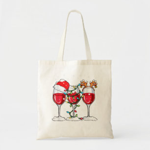 Tote Bag Verre à vin Noël Santa Hat Reindeer Funny Chri