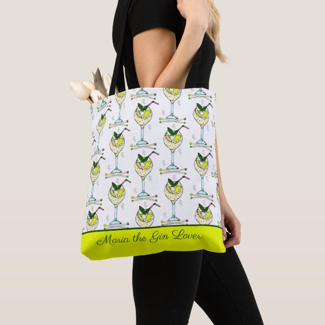 Tote Bag Verres Cocktail Gin Lover Motifs (De près)