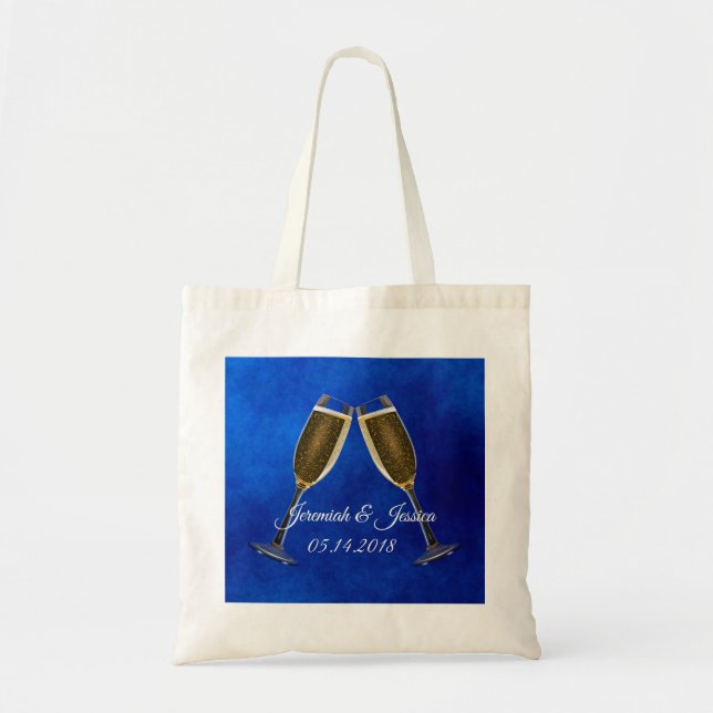 Tote Bag Verres de Champagne et arrière - plan bleu (Devant)