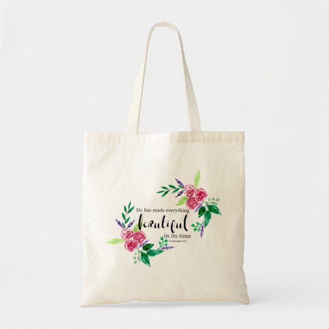 Tote Bag verset biblique fleurs d'aquarelle chrétienne bell (Devant)