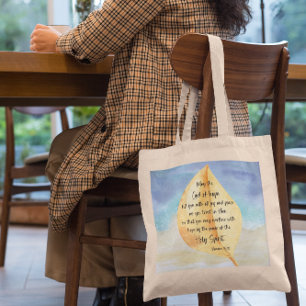 Tote Bag verset biblique Romains Jaune Bleu