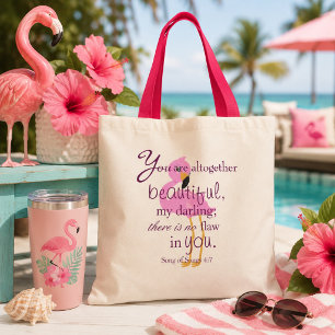 Tote Bag Verset biblique sur la beauté du flamant rose