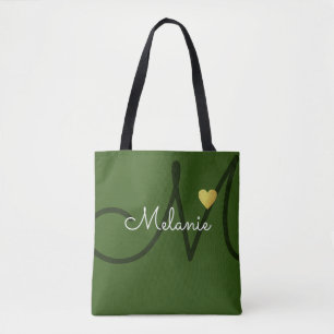 Tote Bag vert amour monogramme
