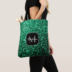 Tote Bag Vert émeraude faux paillettes scintillent Monogram