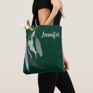 Tote Bag Vert foncé riche avec feuilles à l'aquarelle nommé