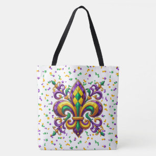 Tote Bag Vert jaune pourpre Mardi Gras fleur de lis