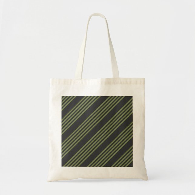 Tote Bag Vert olive et charbon de bois cinq bandes motif (Devant)