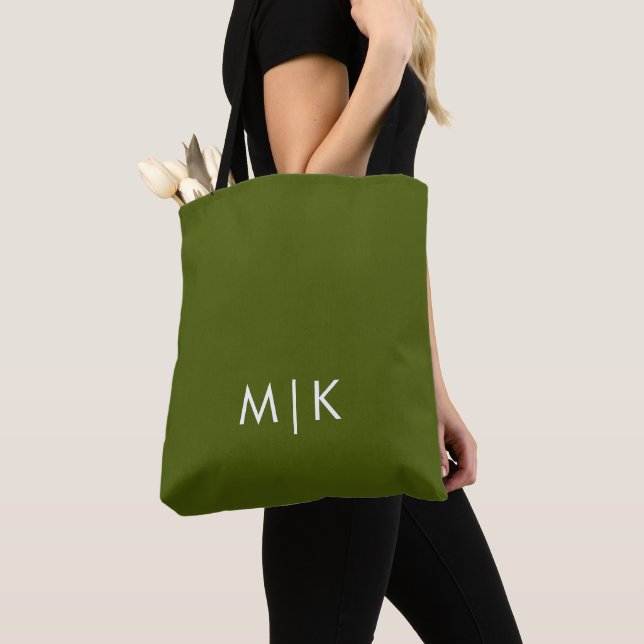 Tote Bag Vert olive | Monogramme Moderne (De près)