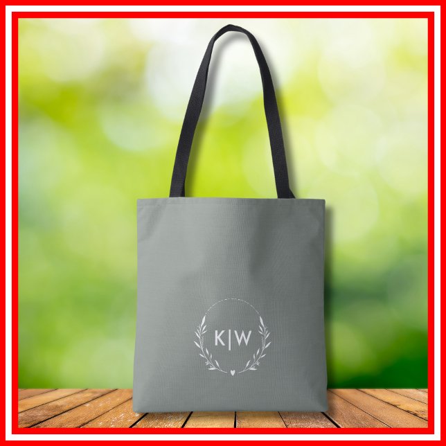 Tote Bag Vert sauge et blanc | Monogramme initiales moderne (Créateur téléchargé)