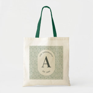 Tote Bag Vert Sauge Personnalisé Monogramme Élégant Art Déc
