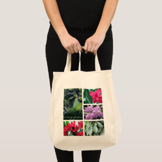 Tote Bag vert vivant, feuilles et fleurs