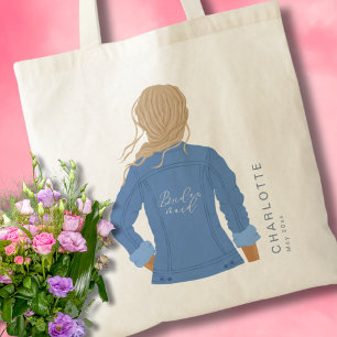 Tote Bag Veste Denim Dessin À Main Blonde Coiffeuse
