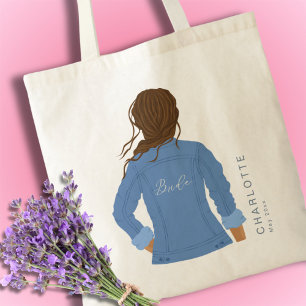 Tote Bag Veste Denim tirée à la main Mariée de cheveux Brow
