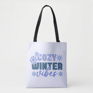 Tote Bag Vibes d'hiver confortables - Typographie du flocon