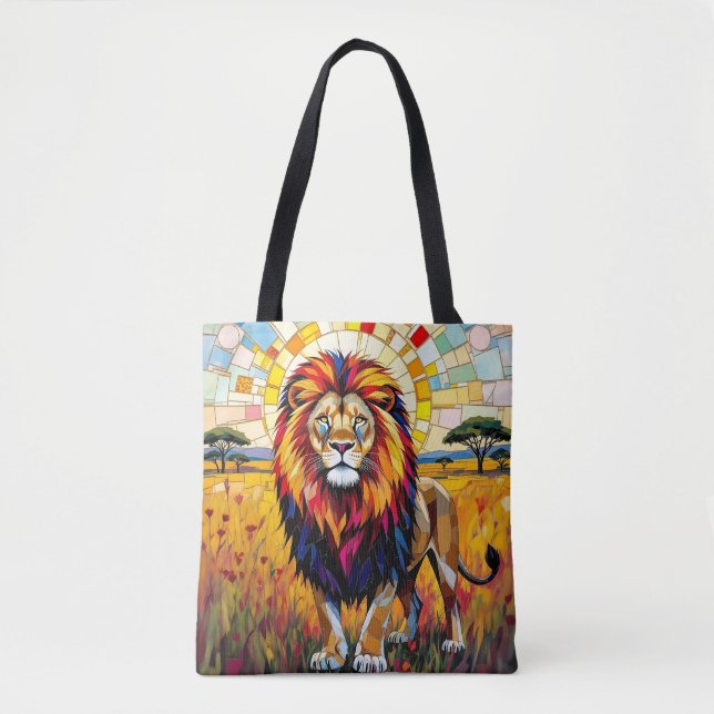 Tote Bag Vibrant Colorée Lion mosaïque (Devant)