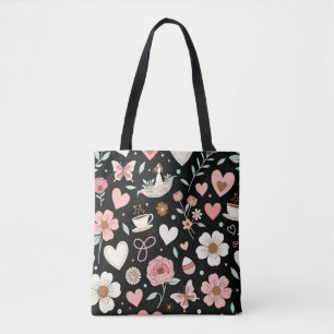Tote Bag Vibrant Floral Mosaic   Empowering Botanical Art 