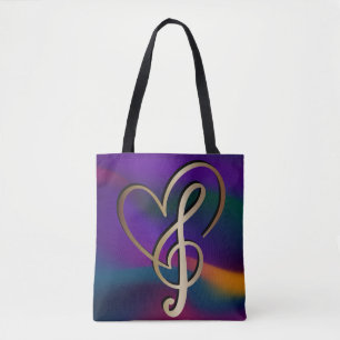 Tote Bag Vibrant I Love Heart Gold Music Note