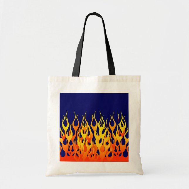 Tote Bag Vibrant Racing Flames on Navy Blue (Devant)