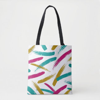 Tote Bag Vibrant Strokes,Teal, Magenta & Mustard pattern