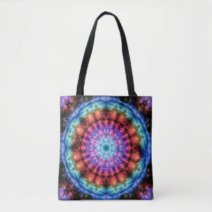 Tote Bag Vibrant Tie Dye Kaleidoscope Rainbow Mandala
