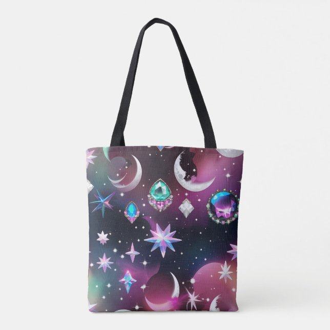 Tote Bag Vibrant Tourmaline Opal Celestial Moon Phases (Dos)