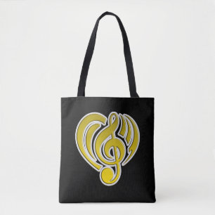 Tote Bag Vibrations Amour Musical Cœur Jaune Note De Musiqu