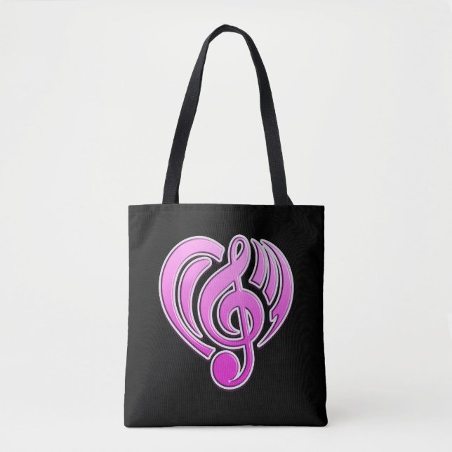 Tote Bag Vibrations Amour musical Coeur rose Note DJ (Devant)